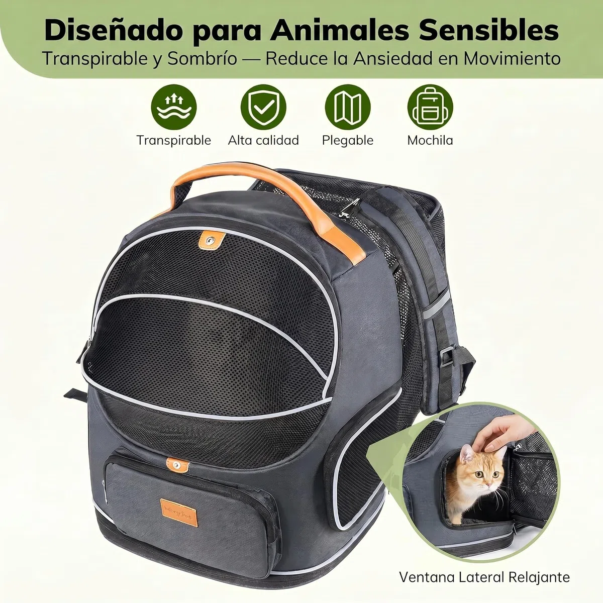 Morpilot Transportín para gatos extensible — con relleno de felpa extraíble; mochila portátil para perros, homologada por las compañías aéreas, ideal para acampadas y actividades al aire libre. Gris L