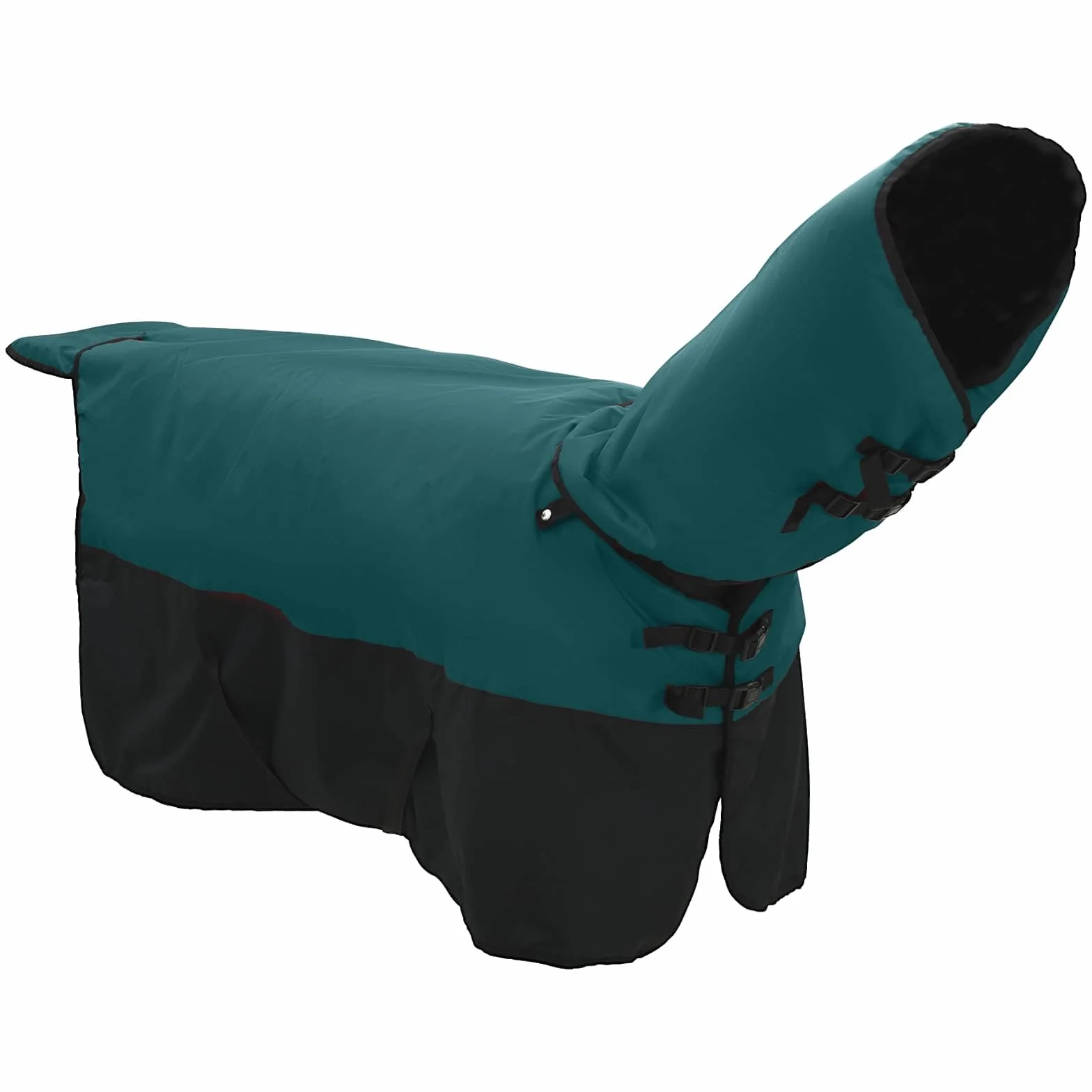 Manta para caballo, color verde oscuro y negro, impermeable, de poliéster, 165 cm, con hebilla ajustable y solapa de cola, ideal para establo, pasto, invierno, protección contra el frío