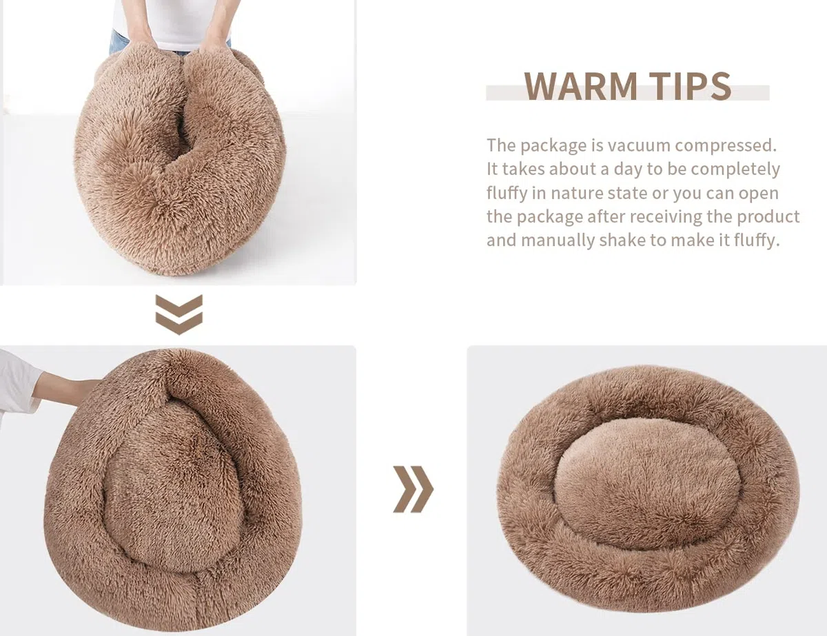 Cama calmante para perros medianos y grandes, pequeños, gatos, esponjosa, antiansiedad, lavable, para cachorros, de felpa, antideslizante, para calentar la piel sintética
