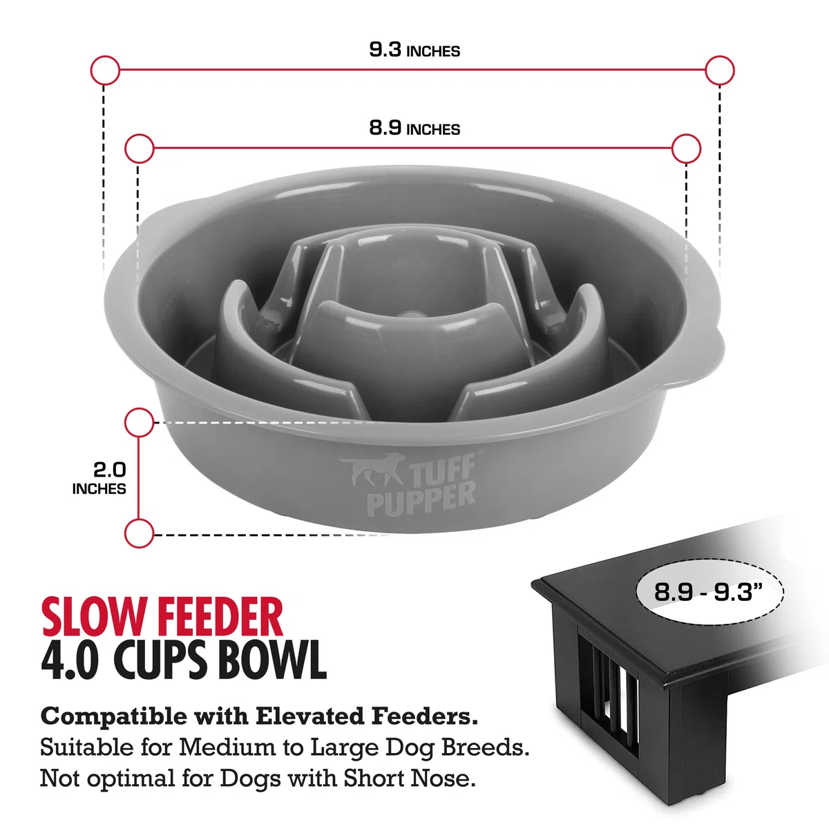 Tuff Pupper Cuenco de alimentación lenta para perros, laberinto de rompecabezas que ralentiza la comida, cuenco independiente para mascotas, cuenco elevado con bandeja de alimentador, inserto de
