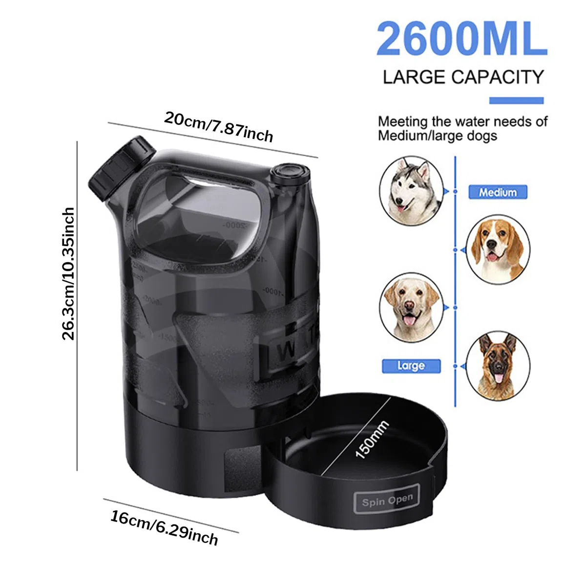 Botella de Agua para Perros Portátil Dispensador de Agua para Mascotas de | Botella de Agua para Perros de Gran Capacidad para Viajes, Aire Libre, Senderismo y Playa
