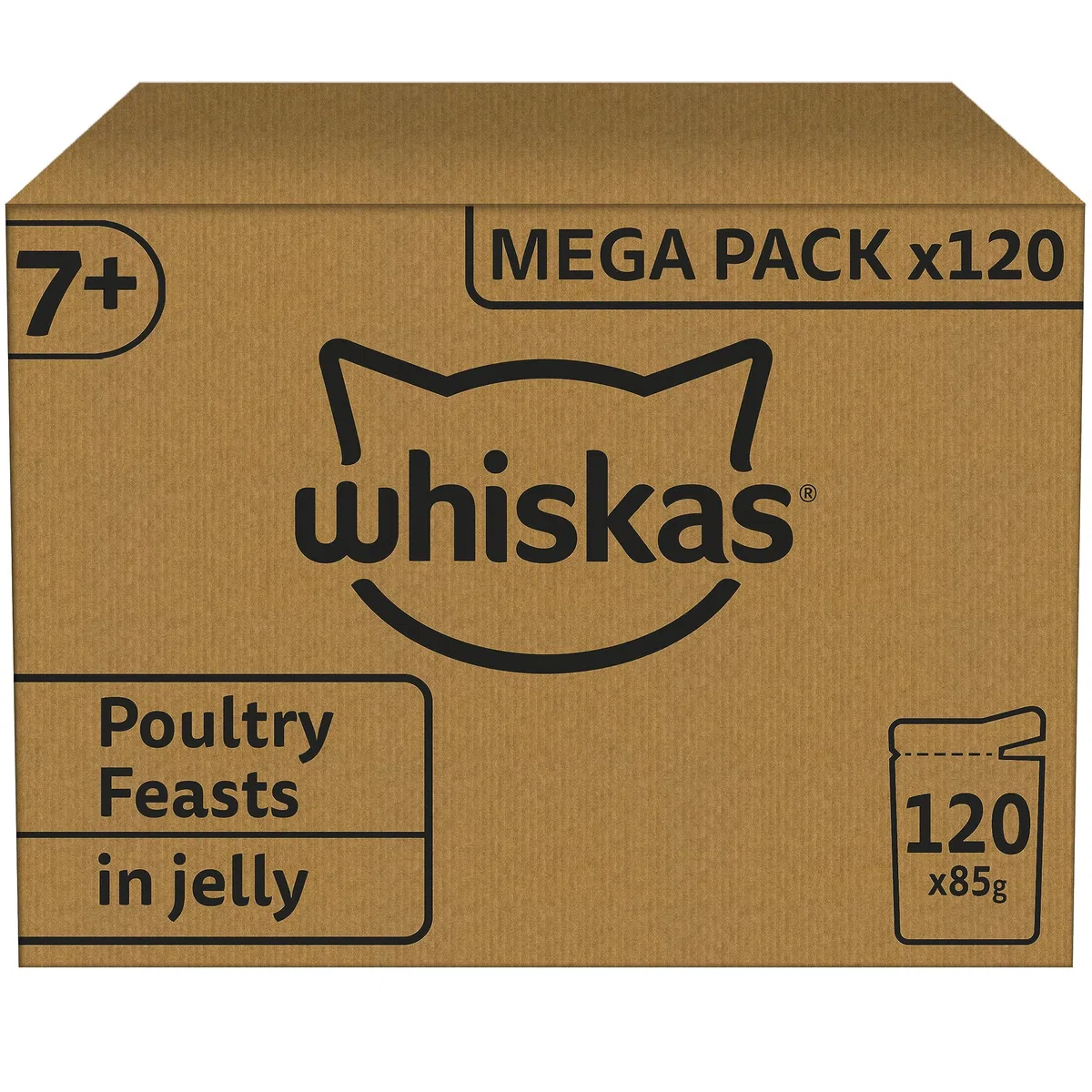 Whiskas 7+ selección senior de aves de corral en jalea, comida para gatos mojados senior, megapack,120 sobres, (120 x 85 g)