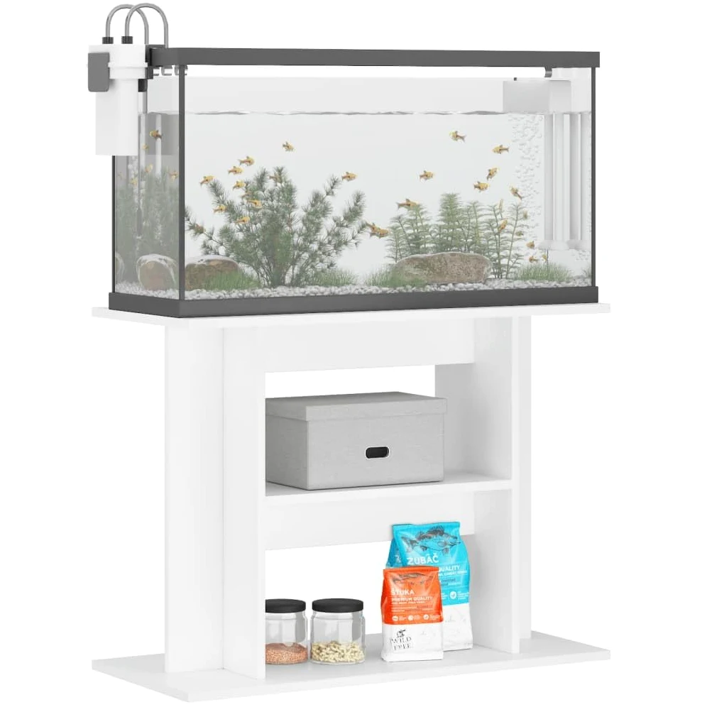 IKAYAA Mueble para Acuario de MDF 80 x 35 x 60 cm Armario bajo para Acuarios Soporte para Tanque de Reptiles con Gabinete de Almacenamiento para Salón, Oficina, Recepción, Blanco