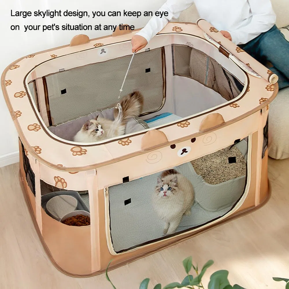 Parque plegable para mascotas, jaula portátil para cachorros, perros, gatitos, gatos, interiores y exteriores, valla de tienda de campaña para mascotas (XL, marrón)