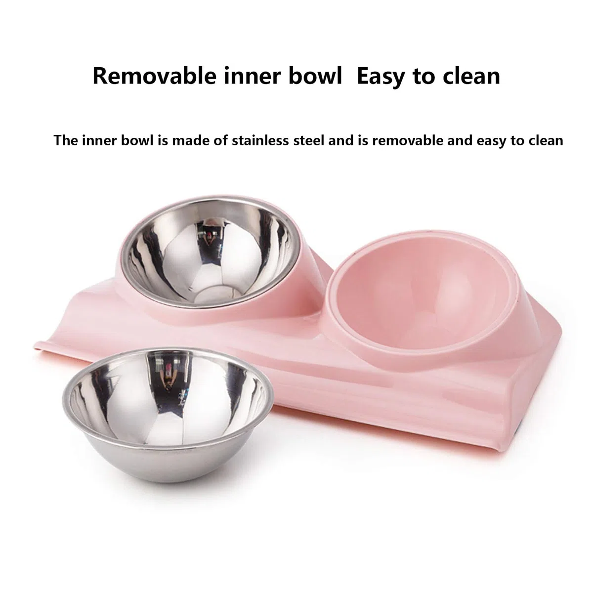 Comedero Doble for Mascotas con Base elevada, Antideslizante, Inclinado a 15 Grados, for Comida y Agua, Color Rosa