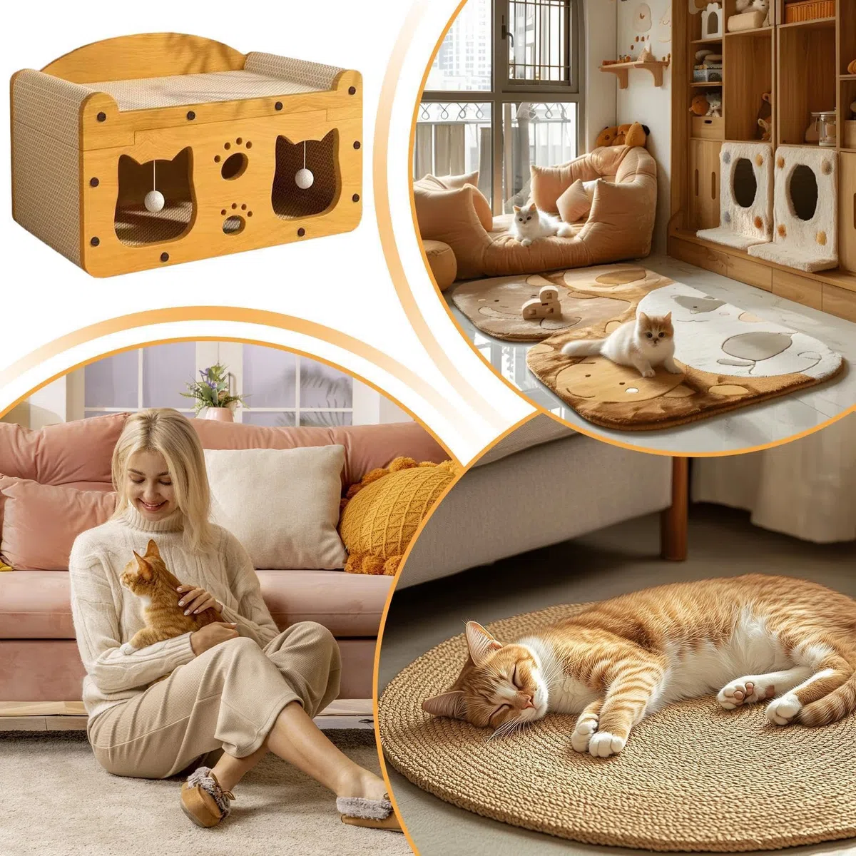 Cama Rascador para Gatos Antideslizante, Juguete Interactivo Multifuncional | Rascadores para Gatos para en Interiores y Exteriores, Salón, Tiempo en Familia, Viajes