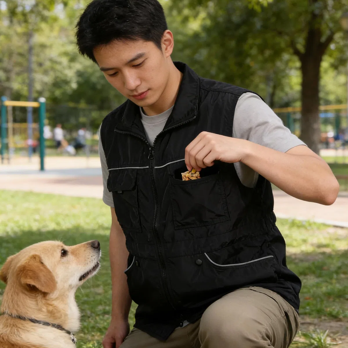 STOBAZA Chaleco de Entrenamiento para Perros, Chaleco de Adiestrador de Perros, Poliéster, Multibolsillos, Tiras Reflectantes, 2XL, Negro, para Adiestramiento y Agilidad
