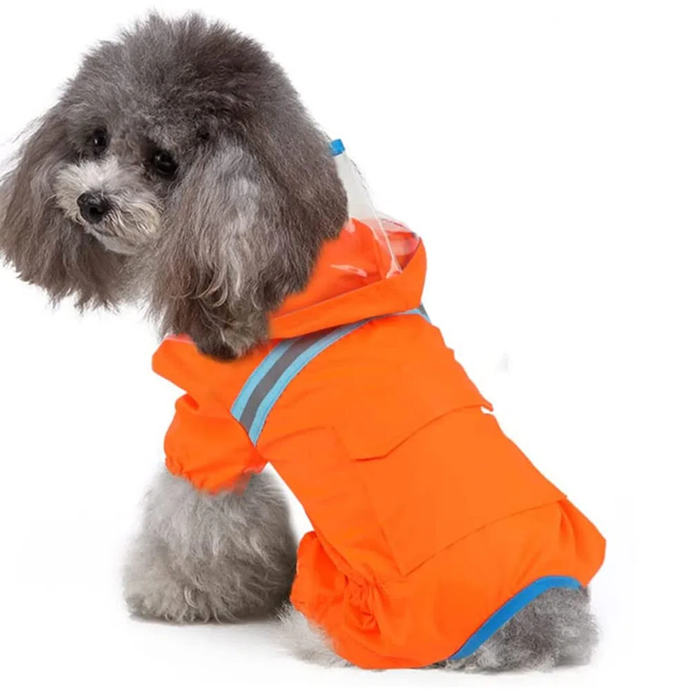 Chubasquero para Perros, Chubasquero Ligero for Perros, Chaqueta Impermeable con Bolsillo for Cachorros, Ideal for pequeños y medianos(Orange,M)