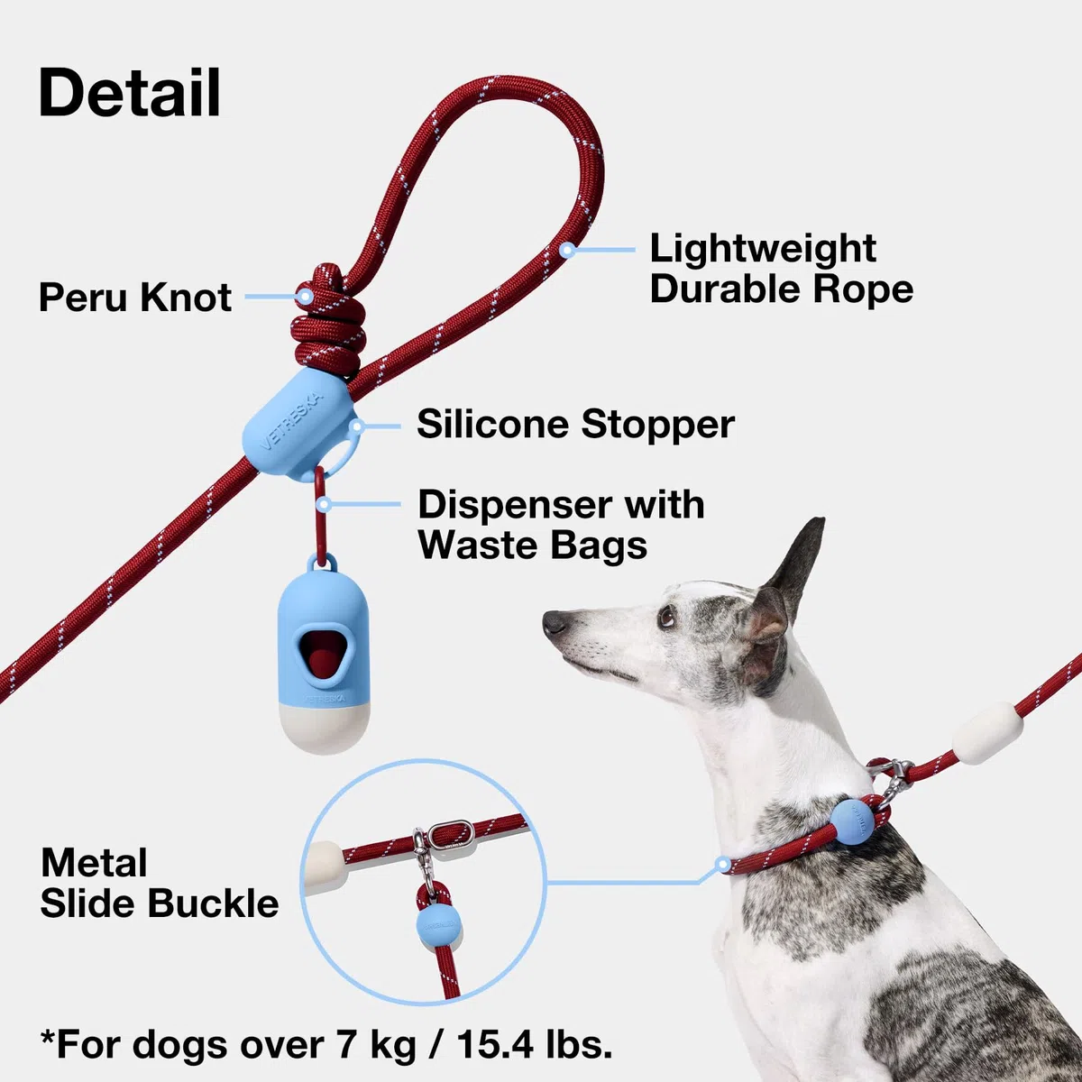VETRESKA Correa de perro manos libres, correa de cuerda de 8 pies para perros medianos y grandes, correas de correa deslizante para cintura/correa cruzada para caminar, correas de perro sin tirones