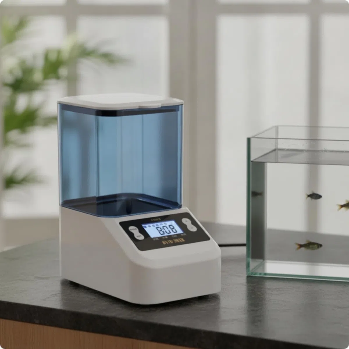 Alimentador Automático Peces Programable Alimentador Peces con Tolva Transparente Ajustable para s, Negro