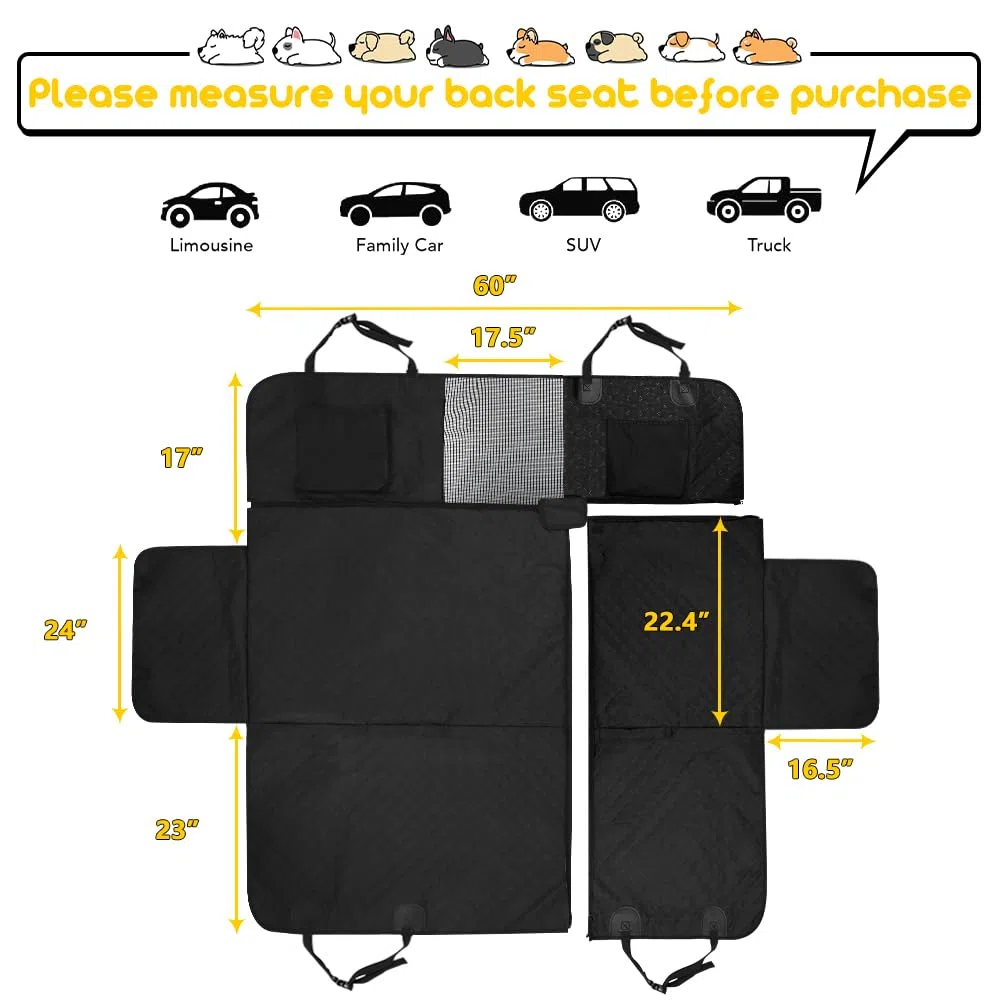 Vailge Funda de Asiento de Coche 6 en 1 para Asiento Trasero, división 60/40, 100% Impermeable, con Ventana de Malla, Evita arañazos, Hamaca de Coche para Perro, Grande