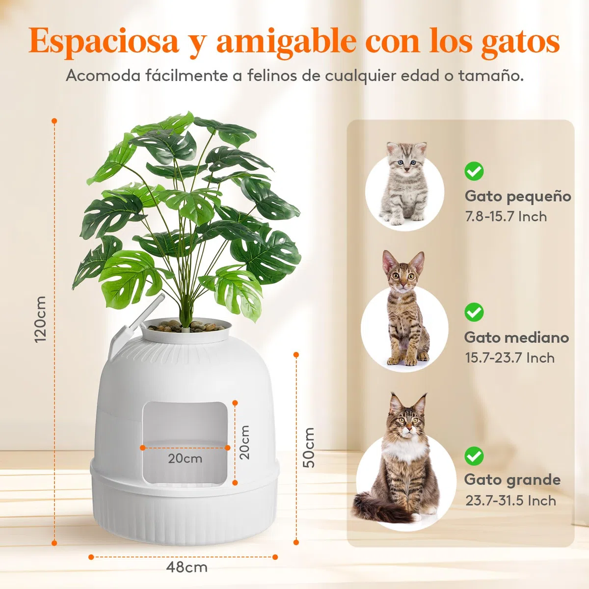 Lifewit Arenero Gato con Desodorizante y Filtro de Carbón, Arenero Maceta para Sala de Estar, Dormitorio, Esquinas, Cagadero Gatos Cerrado con Planta Artificial, Pala, 48 x 120 cm, Blanco