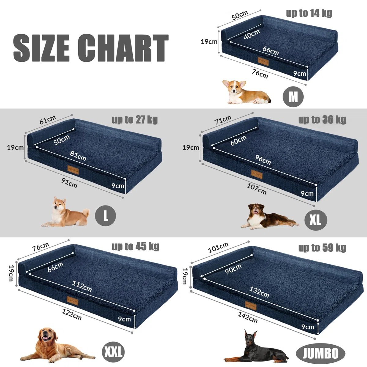 Cama Perro Extra Grande Ortopédica, Colchoneta Perro de L, Sofá Perro con Espuma De Caja De Huevos, Impermeable Lavable Desenfundable, 142x102cm, Azul Marino