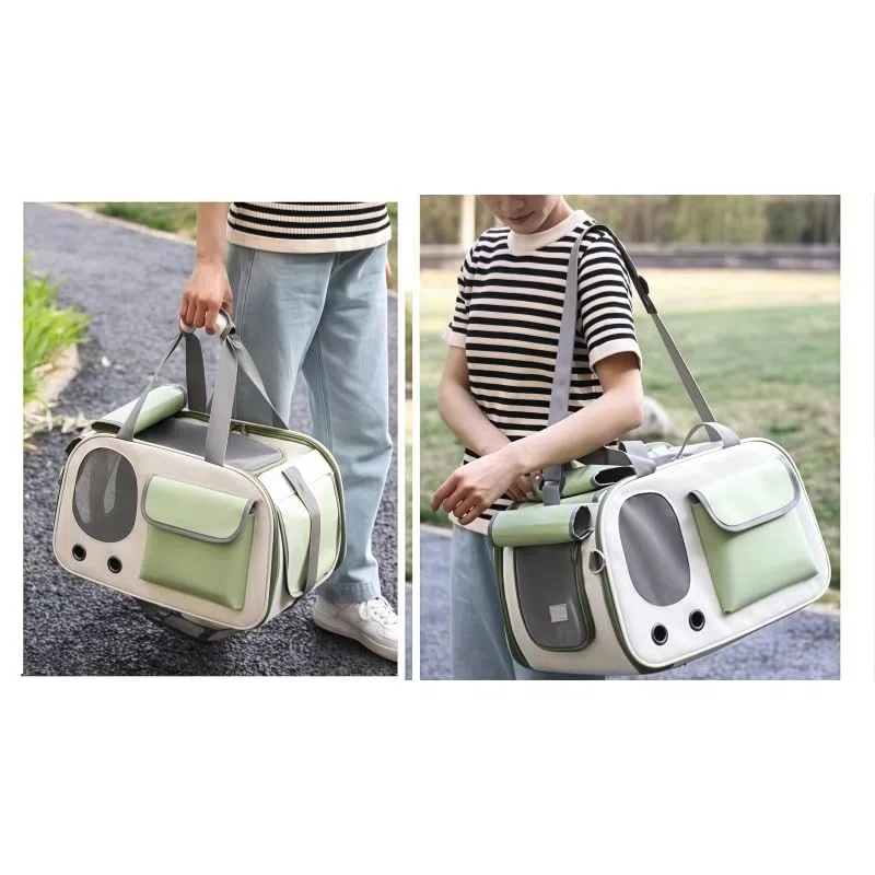 Transportín Perros Gatos para Ford EcoSport 2014-2023 Asiento Trasero Coche Bolsa de Transporte Plegable Bandolera Viaje Rejilla Transpirable,Beige/Green