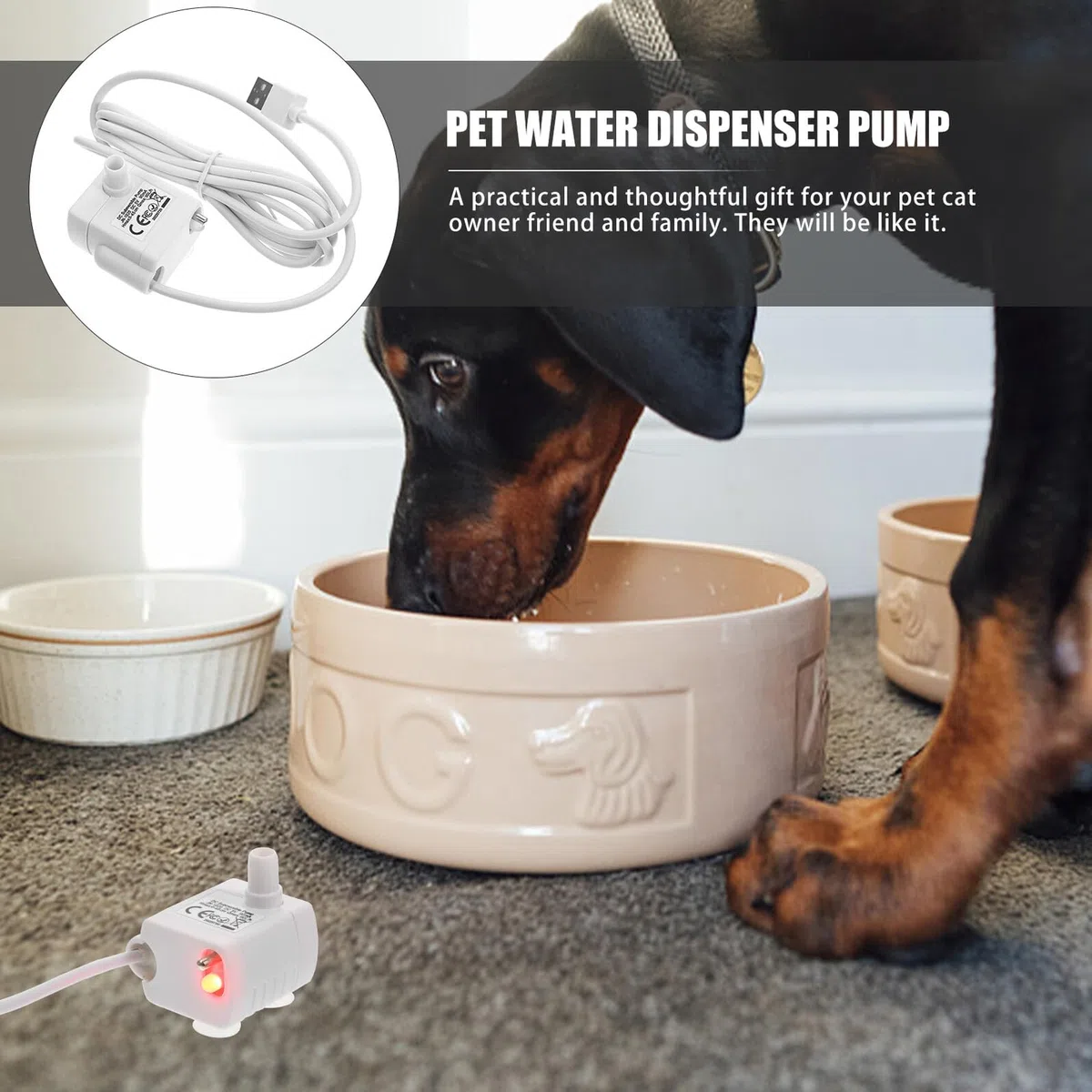 CLISPEED Bomba de Repuesto para Fuente de Agua para Gatos y Perros, Operación Silenciosa y Sumergible, Material Abs Cable USB, Adecuado para Dispensadores de Agua en Hogares