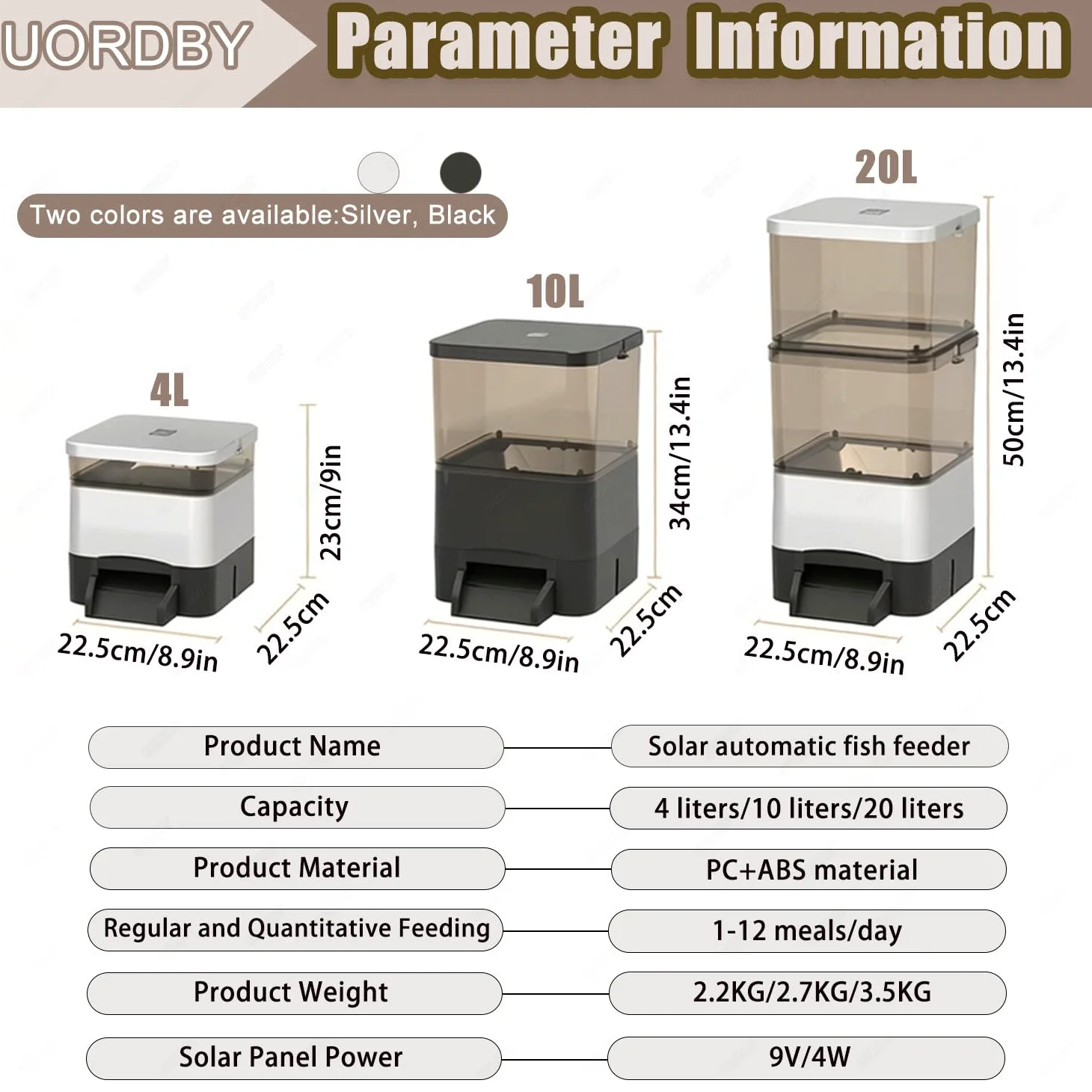 Alimentador para Peces de Estanque: Alimentador automático con energía Solar (4L/10L/20L), Equipado con Mecanismo de Lanzamiento de alimento, Ideal para estanques al Aire Libre Black-4L