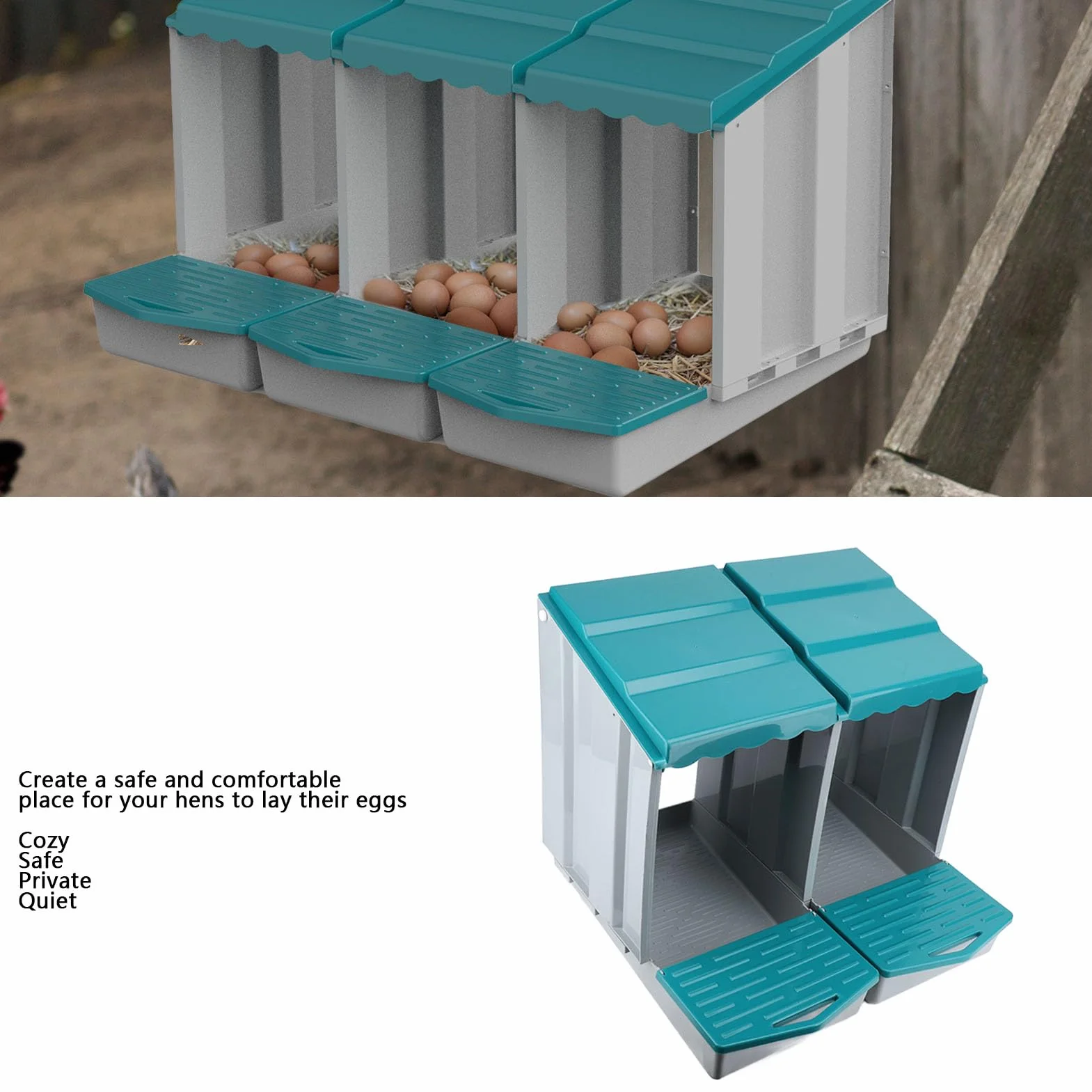 Caja Nido para Pollos, Material PP Resistente a la Intemperie, Cajas Nido para Pollos de Fácil Montaje, Caja Modular para Gallinero con Diseño Extraíble para Gallinas, Patos, Aves de Corral