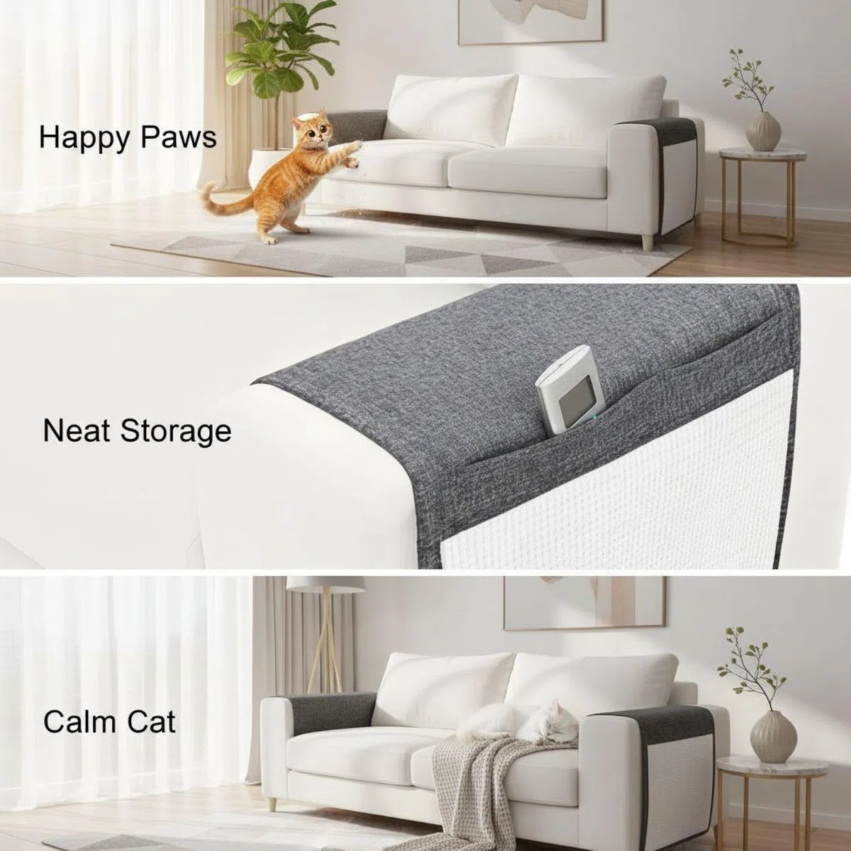 Almohadilla para rascar sofá y gatos, rascador de esquina de sisal natural de 51 pulgadas para el lado del sofá, protección de muebles contra gatos, almohadilla lateral grande con borde de tela, gris