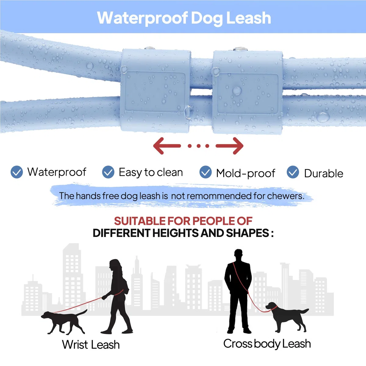 PetiFine Correa de perro manos libres, correa cruzada para pasear al perro, correa multifuncional impermeable de 8 pies para nadar, correr, entrenar (S, azul)