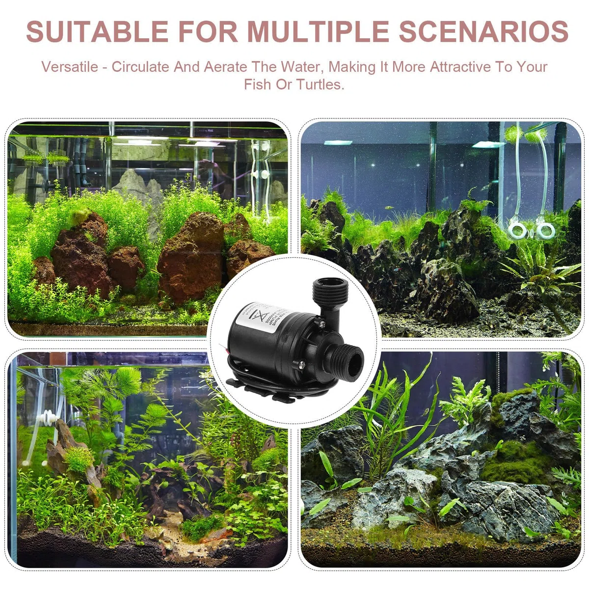 Gatuida Bomba de Agua Sumergible sin Escobillas de 12 V Dc, 800 L/h, Plástico Negro, Instalación Sumergible, para Acuarios y Peceras, Paquete de 2 Piezas