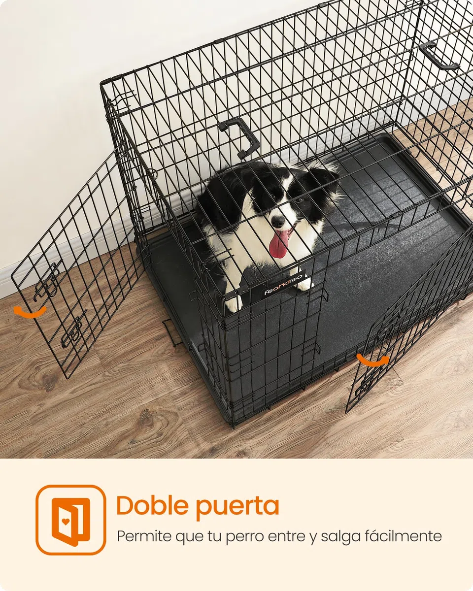 Feandrea Jaula para Perros Plegable con 2 Puertas, Bandeja Extraíble, 107 x 70 x 77,5 cm, XL, Negro PPD42H