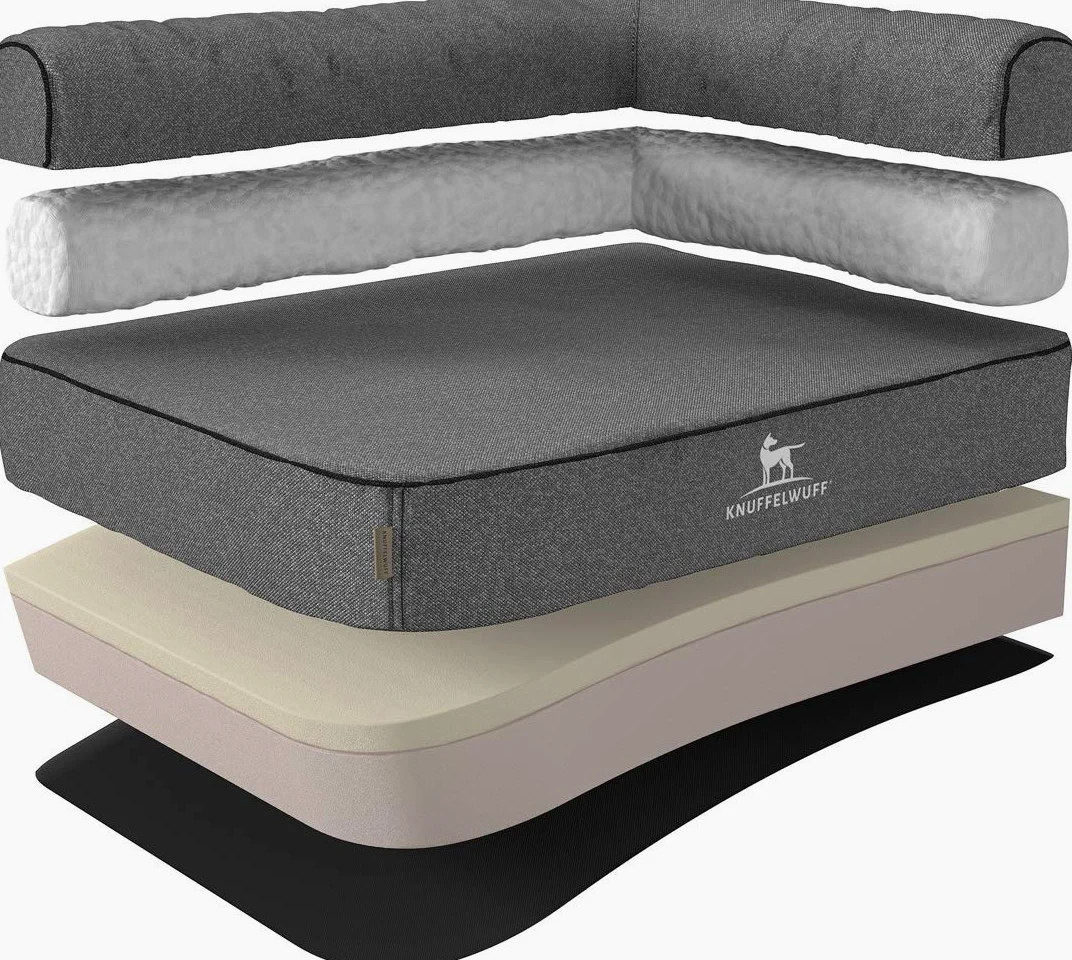 Knuffelwuff 14103-003 - Cama ortopédica para Perros, de Terciopelo, M-L, 83 x 63 cm, Respaldo Derecho, Color Gris