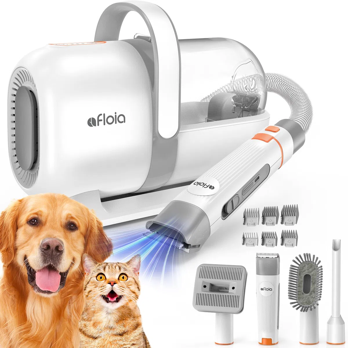 Afloia Kit de aseo para perros con aspiradora, cortaúñas para gatos, succión 99% pelo de mascotas, kit profesional de aseo para mascotas con 7 herramientas probadas para aseo, kit de aspiradora de