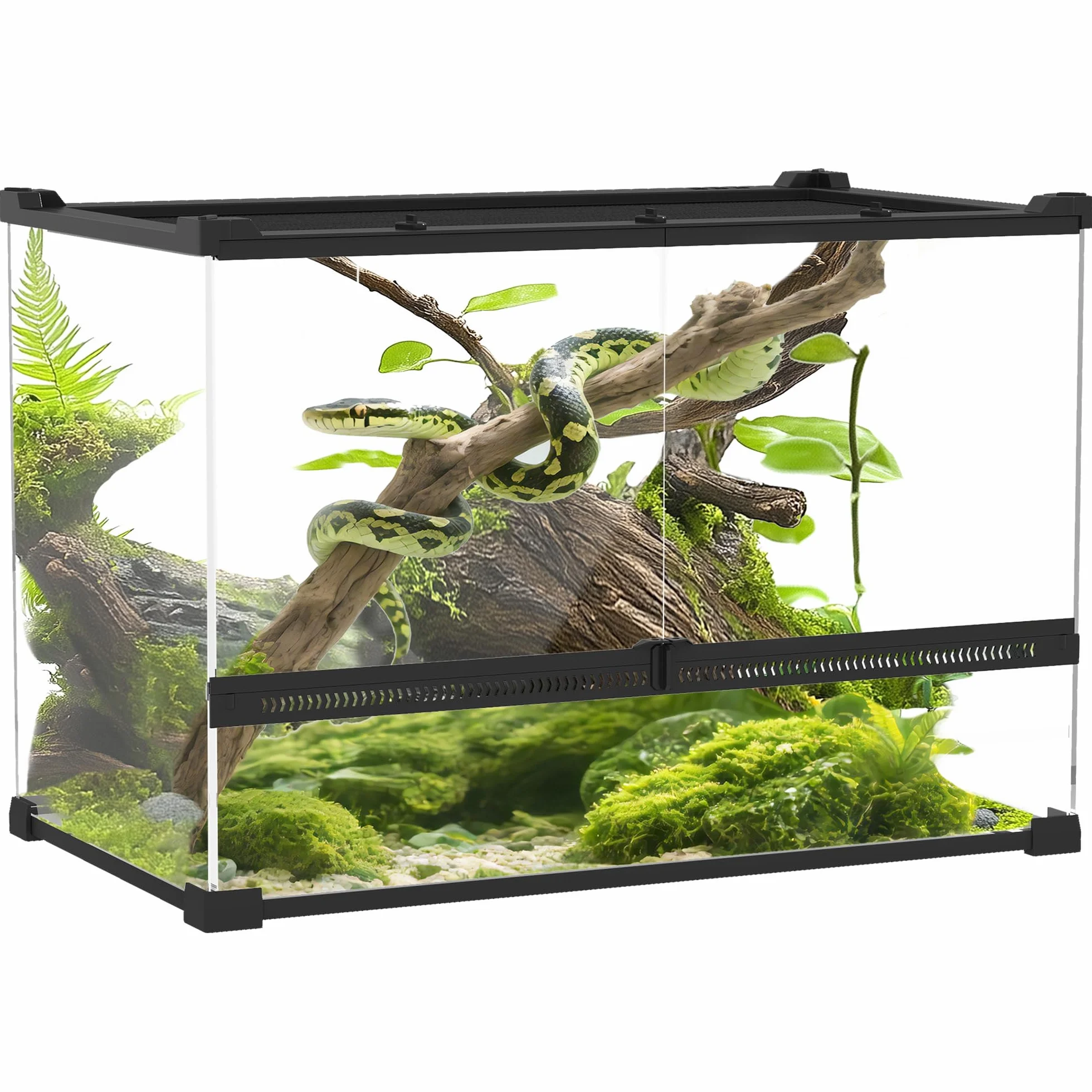 PawHut Caja para Reptiles, caja de cría de Reptiles, Hábitat de Terrario con Cierre de Seguridad por Rotación, Ventilación Frontal, Sin Montaje Requerido, 50 x 30 x 35 cm, Negro