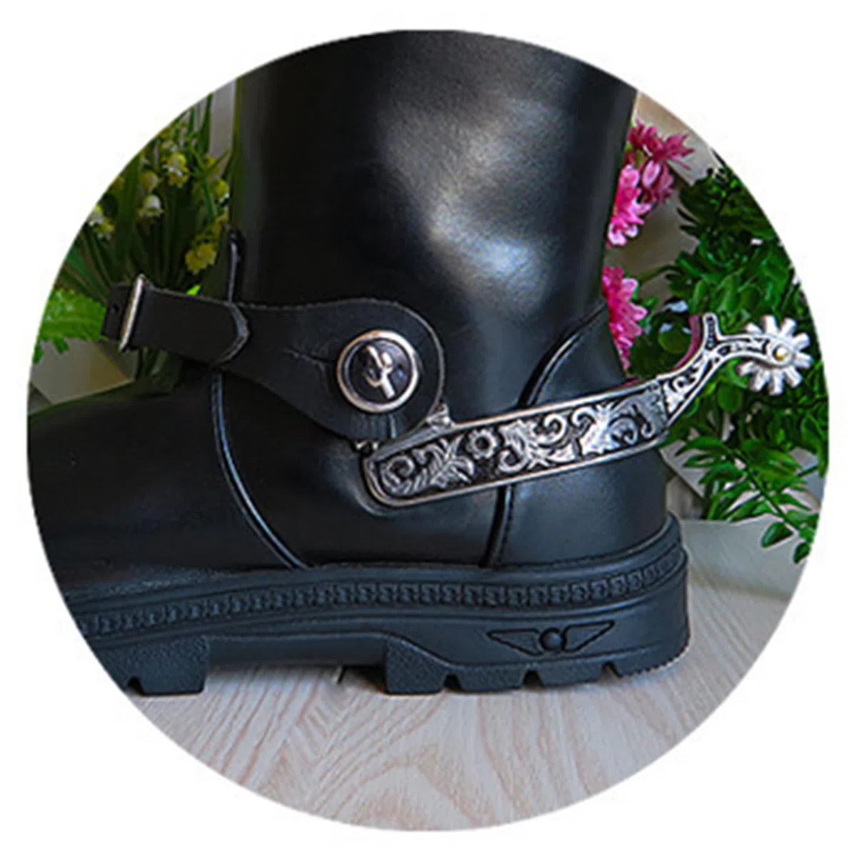 1 par de espolones para botas Western Spurs con engranaje giratorio de acero inoxidable para hombres con exquisito patrón tallado