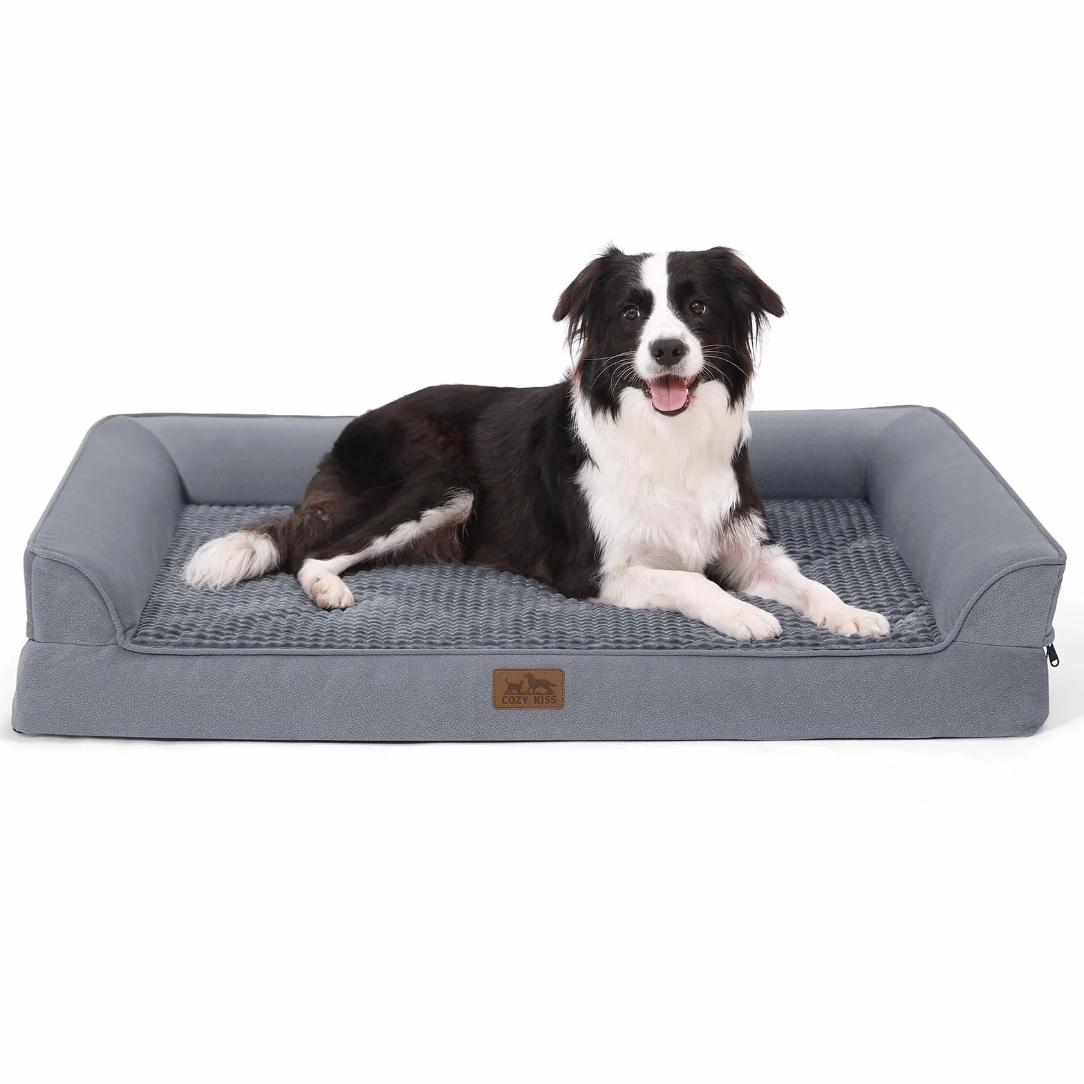 COZY KISS Sofá Perro Ortopédica Grande - Cama Perro Desenfundable y Lavable (Gris-U-Type, L(107 * 76 * 19CM))