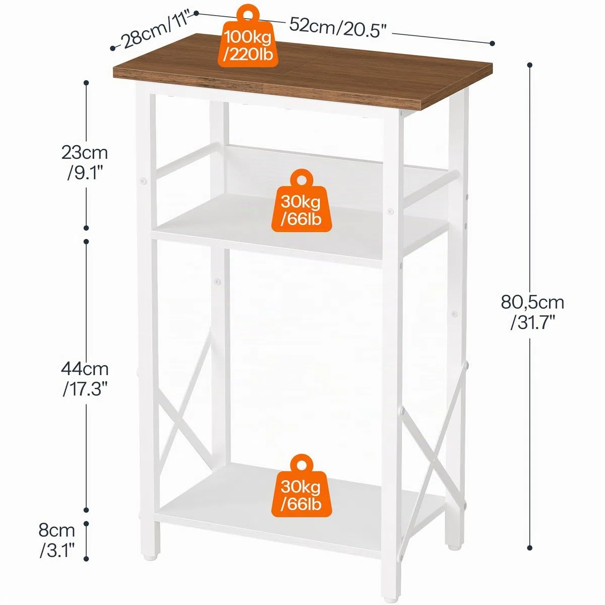 HOOBRO Soporte para Acuario de 3 Niveles, Soporte para Pecera de 37,8 L, con Espacio de Almacenamiento, Marco Metálico, para Sala de Estar, Estudio, Oficina, Blanco y Nogal EWH52FT01