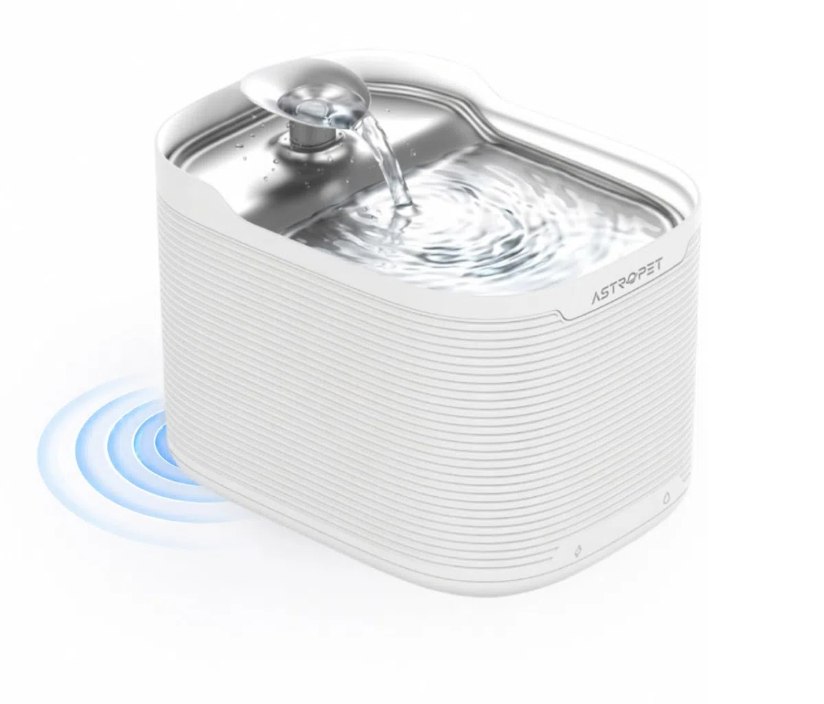 AstroPet Fuente para gatos inalámbrica de 2,5 l con detector de movimiento, batería de 5200 mAh de hasta 40 días, cuenco de acero inoxidable para beber para gatos, fuente de agua silenciosa