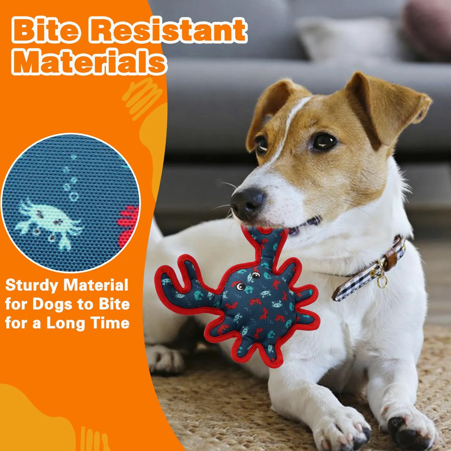 Juguetes chirriantes para perros, juguetes resistentes para perros para jugar en interiores, bonito juguete interactivo de cangrejo para perros pequeños y medianos
