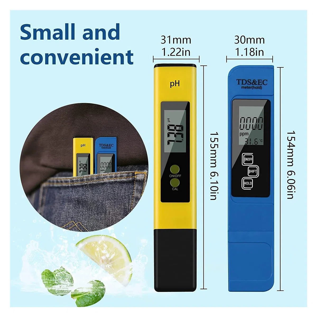 Medidor Agua Medidor TDS Digital Water Tester 0-14 PH Meter 0-9990ppm & EC LCD Pureza del Agua PPM Filtro De Acuario con Baterías Multiusos Preciso Fácil(PH TDS Blue Battery)
