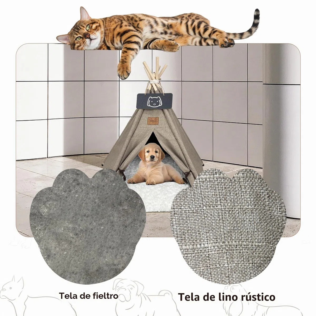Tipi Tienda de campaña para mascotas, tienda de campaña para perros y gatos, con cojín de peluche, casas para gatos y perros, cueva para perros y mascotas, plegable, muebles de 50 x 50 x 60