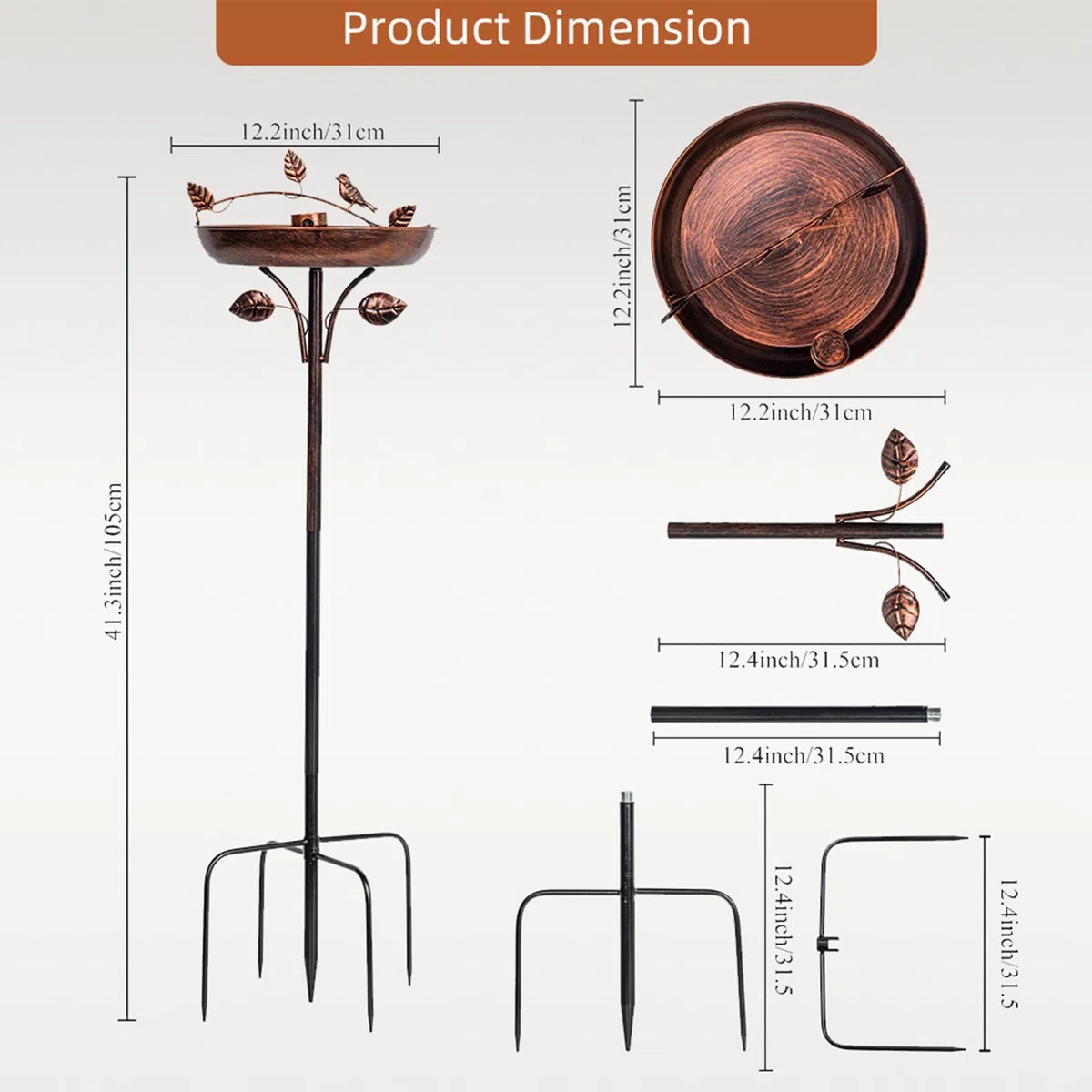 Bebedero para Pájaros Exterior Bebedero para Aves De Metal De 104 Cm para | Para Pájaros Decoración Para Terraza Jardín Césped Parque Y Balcón