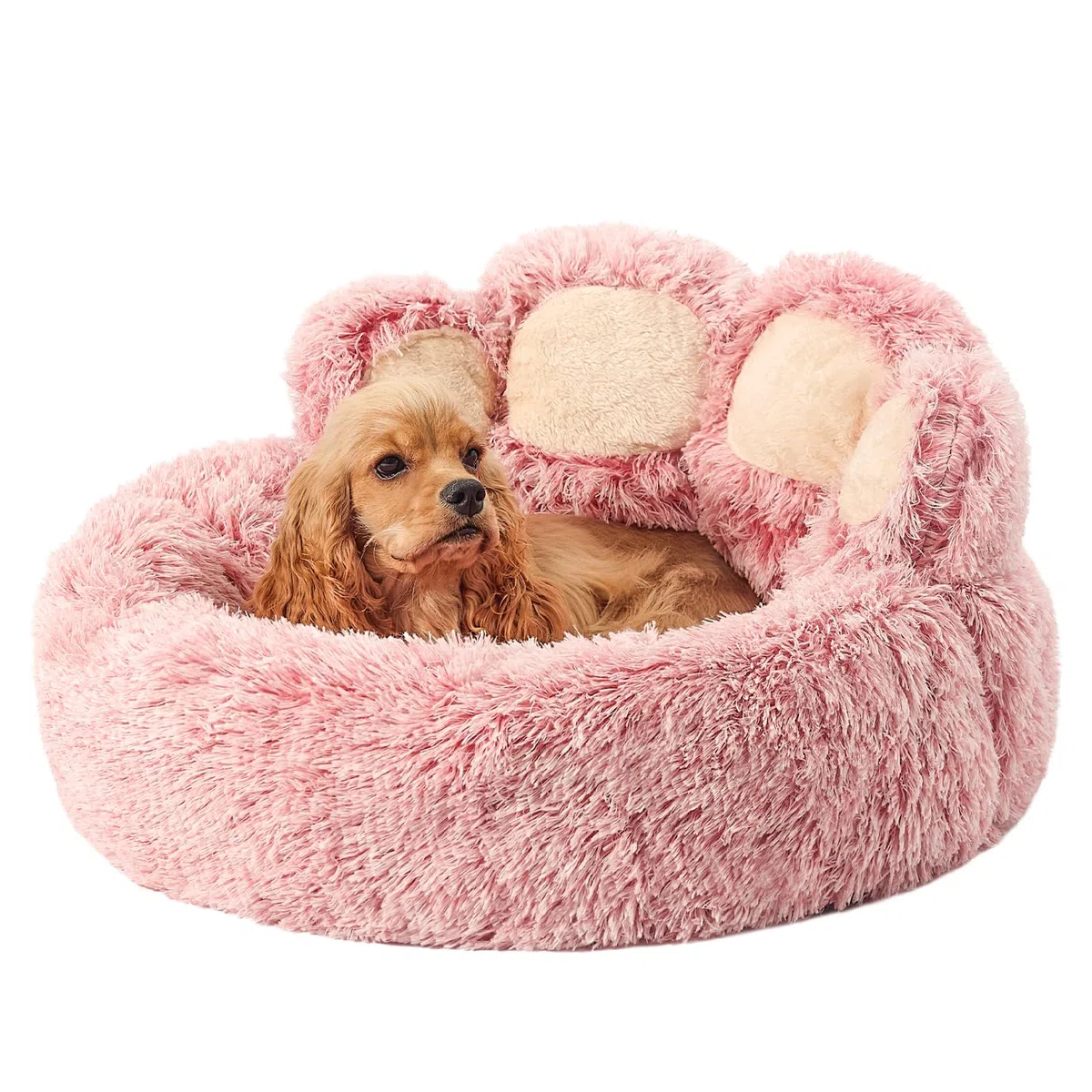 Jiupety Cama Gato Cama Perro, Cama para Mascotas con Forma De Pata, Cama para Perros Pequeños Medianos, Relajante Cama para Perros (L, Rosa)