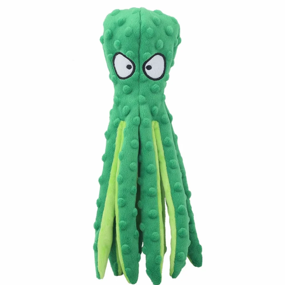 Juguete para Perro USB Squeak Octopus-Juguete para Perro de Peluche Plisado sin Relleno, Juguete para Cachorros, Perros pequeños, medianos y Grandes (4 Colores)-Blue
