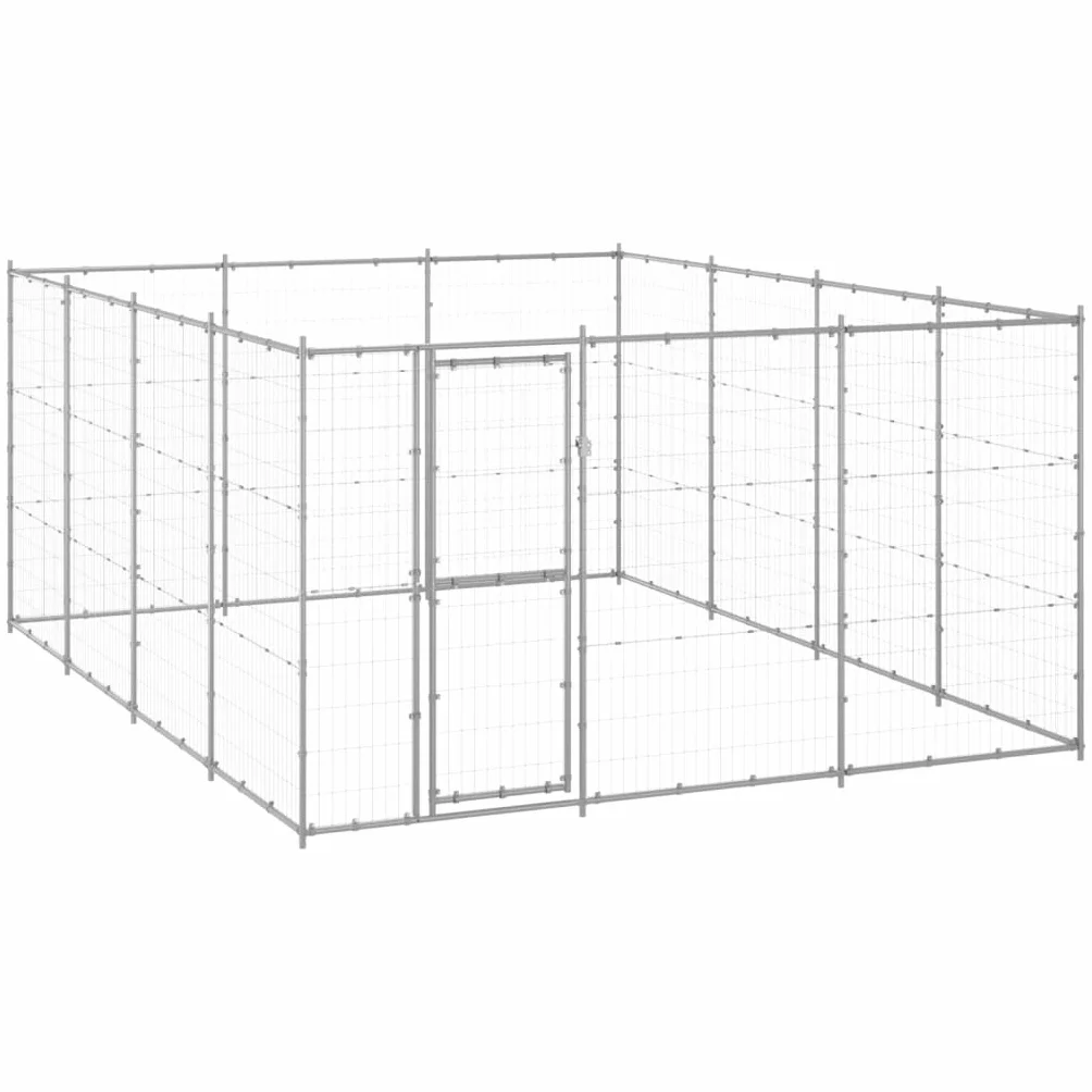 Perrera para perros de acero galvanizado con superficie de 14,52 m², puerta con cierre, malla resistente, protección y seguridad para perros, cachorros, jardín, entrenamiento, camping