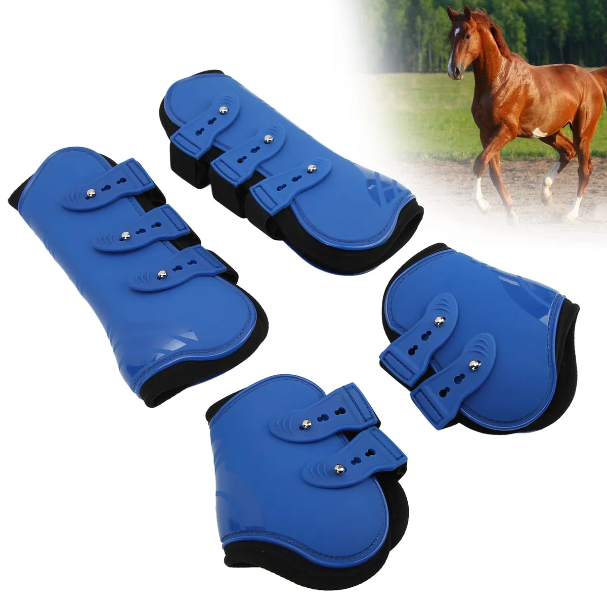 4 polainas traseras delanteras de neopreno resistentes a los golpes, polainas para caballos para deportes de alta velocidad (A set of blue front and back L)