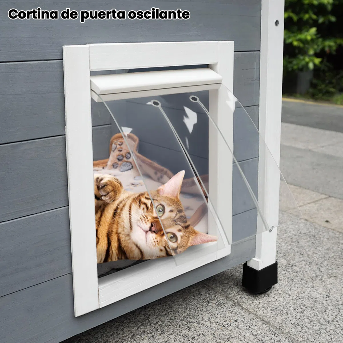 Caseta de madera para gatos al aire libre con techo de asfalto impermeable, adecuada para cachorros y animales pequeños
