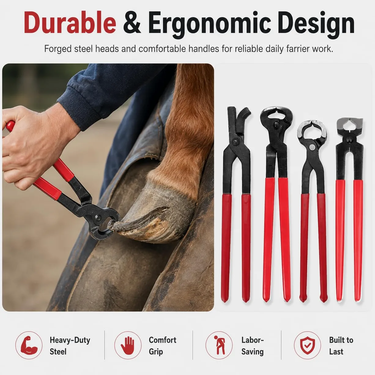 Kit Profesional Pesado de Herramientas de herrador para Caballos | Corta-cascos, tenaza de remache, raspa, martillo, forja, lima de uñas, kit de aseo con funda