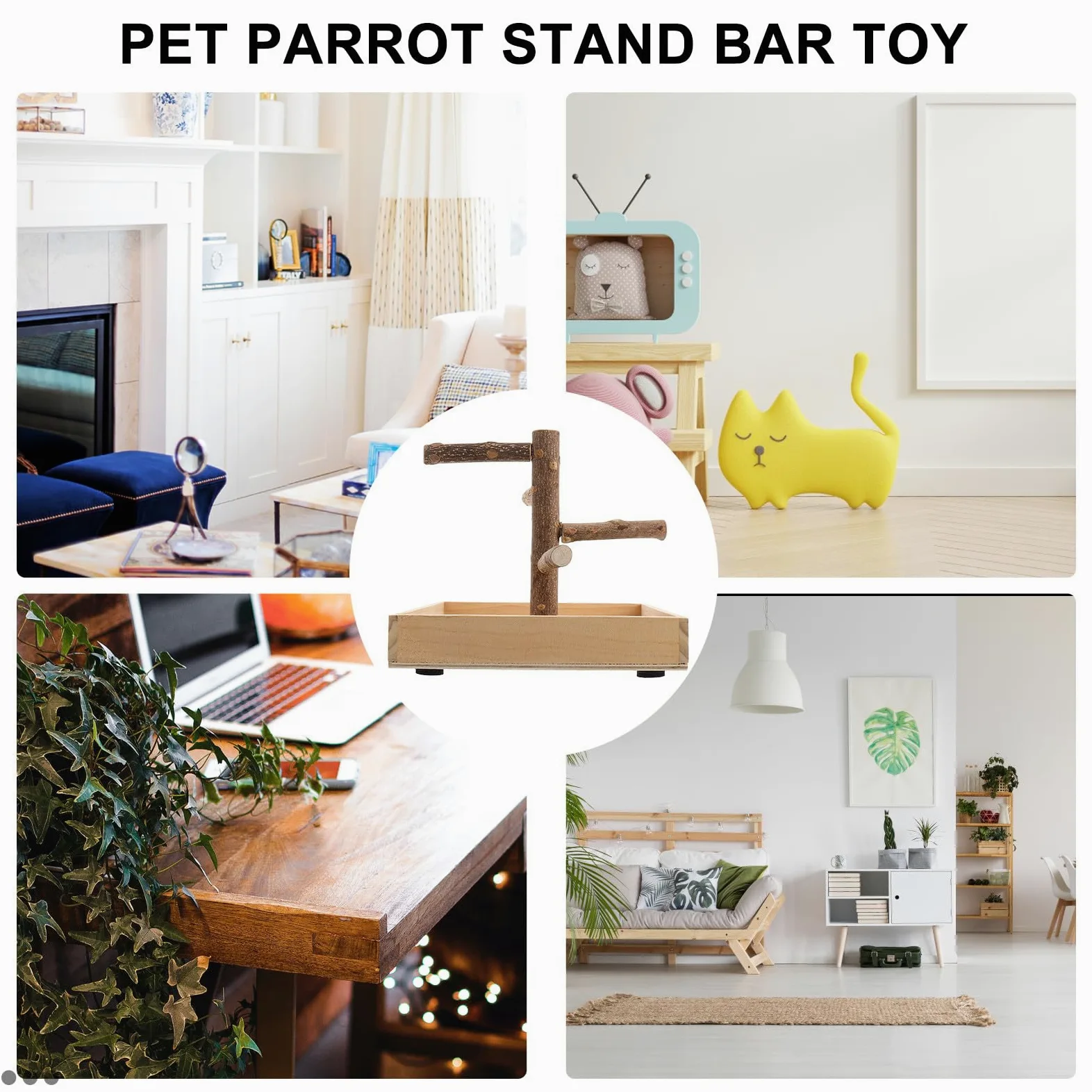 Puesto de Madera para Pájaros, Juguete de Entrenamiento Portátil Beige | Soporte de Percha para Loro, Madera Natural, Ayuda a Equilibrio y Coordinación, para Periquito y Ave