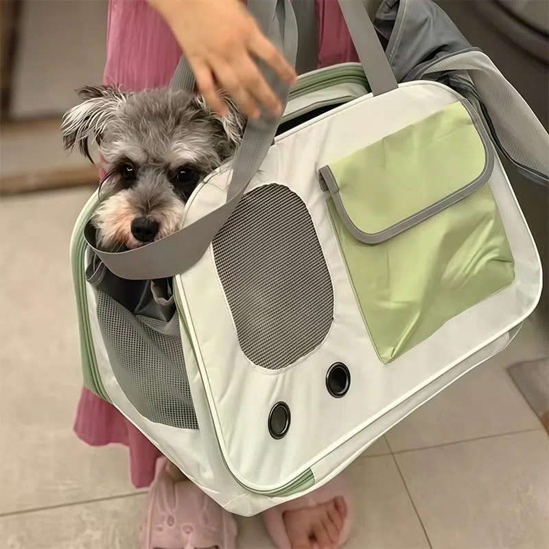 Transportín Perros Gatos para Ford EcoSport 2014-2023 Asiento Trasero Coche Bolsa de Transporte Plegable Bandolera Viaje Rejilla Transpirable,Beige/Green