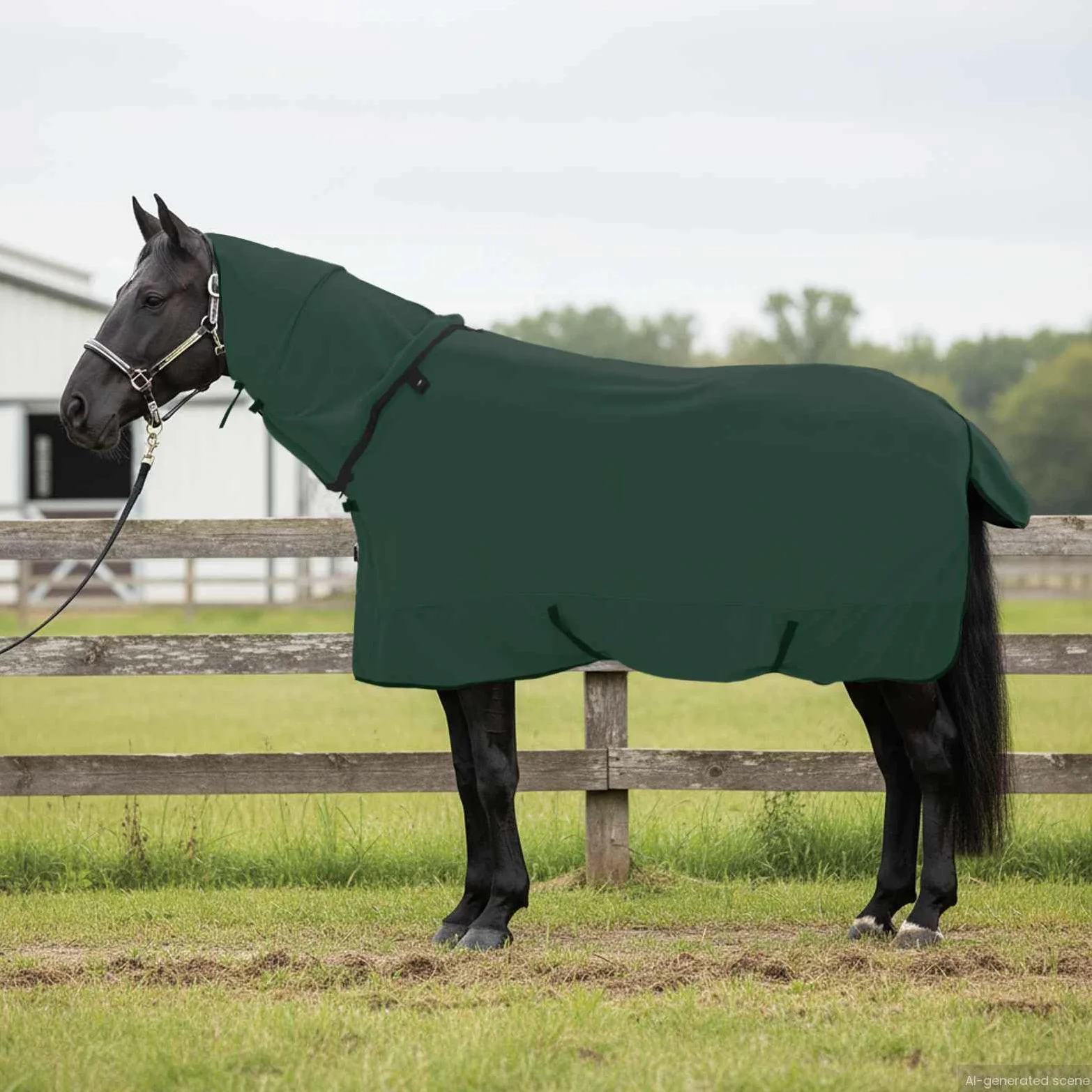 Manta para caballo verde oscuro de poliéster, 155 cm, transpirable, impermeable, cálida, para pastos, establos al aire libre, con resistencia al desgarro, ideal para invierno y transición