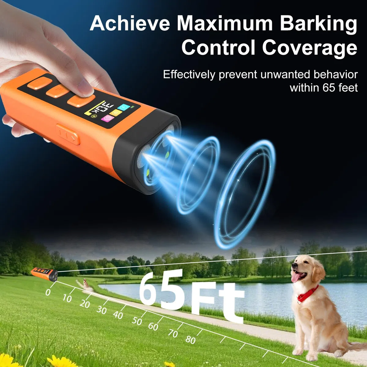 Juego de 2 dispositivos antiladridos para perros con pantalla a color, recargable, 2000 mAh, con 4 ajustes de frecuencia (25/30/40/55 kHz), alcance de 20 m, seguro y eficaz para su uso en