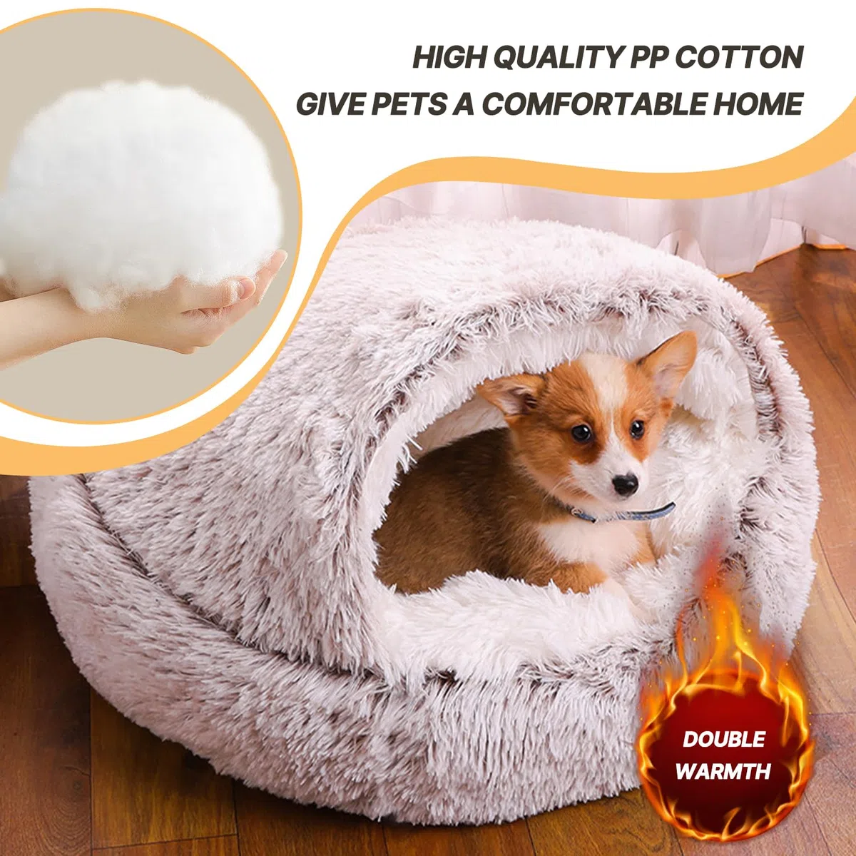 Cama calmante para perros, cama de felpa esponjosa para mascotas de menos de 10 kg, cama grande para perro, lavable, antideslizante, nido de gato, resistente al viento, acogedora cama para interiores