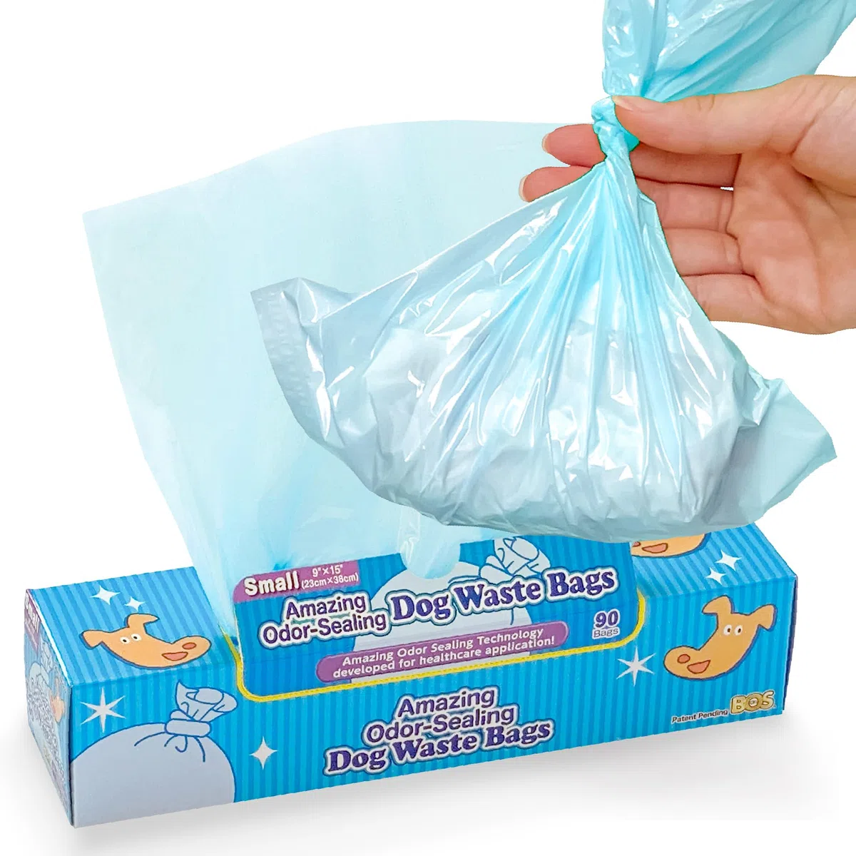 BOS Amazing Olor Sellado Perro Poop Bolsas – Duraderas y sin perfume (90 bolsas) [Tamaño: S, Color: azul claro] – Nuevo paquete de diseño de cachorros