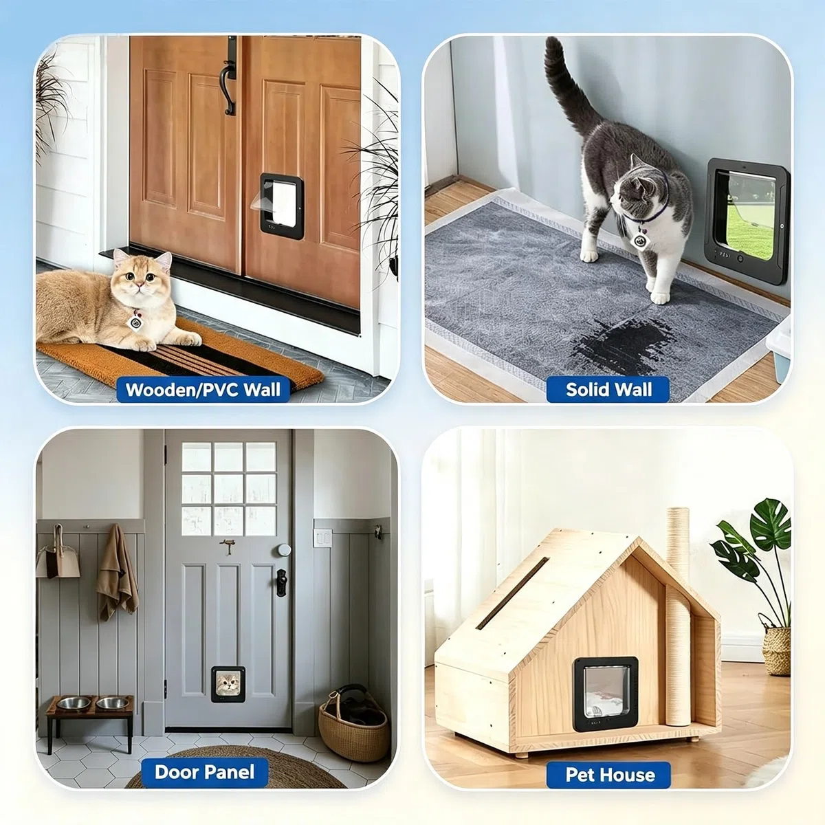 Puerta para Gatos con Microchip Selectiva | Solo sus gatos permitidos. 4 collares sensores + 1 control remoto para varios gatos(Brown,4 chips)