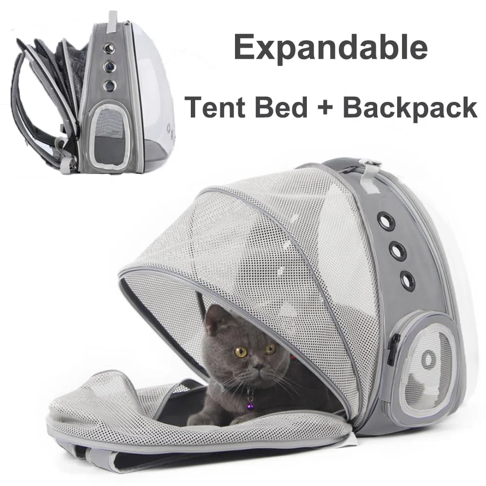 Mochila expandible para gatos de hasta 12 libras, mochila espacial con ventana de burbujas para mascotas para gatos y cachorros pequeños
